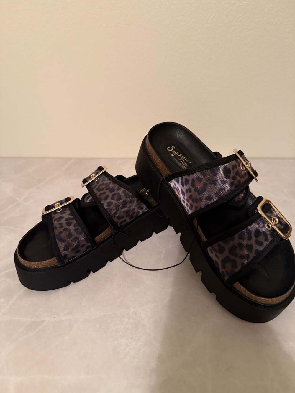 Seychelles Leopard Print Platform Sandals With Double Buckle Straps